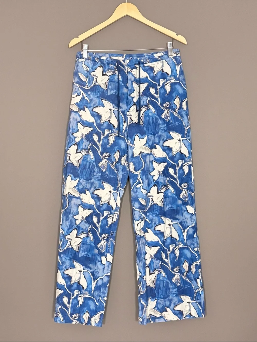 Peruvian Connection Cote D’Azur Linen Blend Wide Leg Pants Blue Floral 8